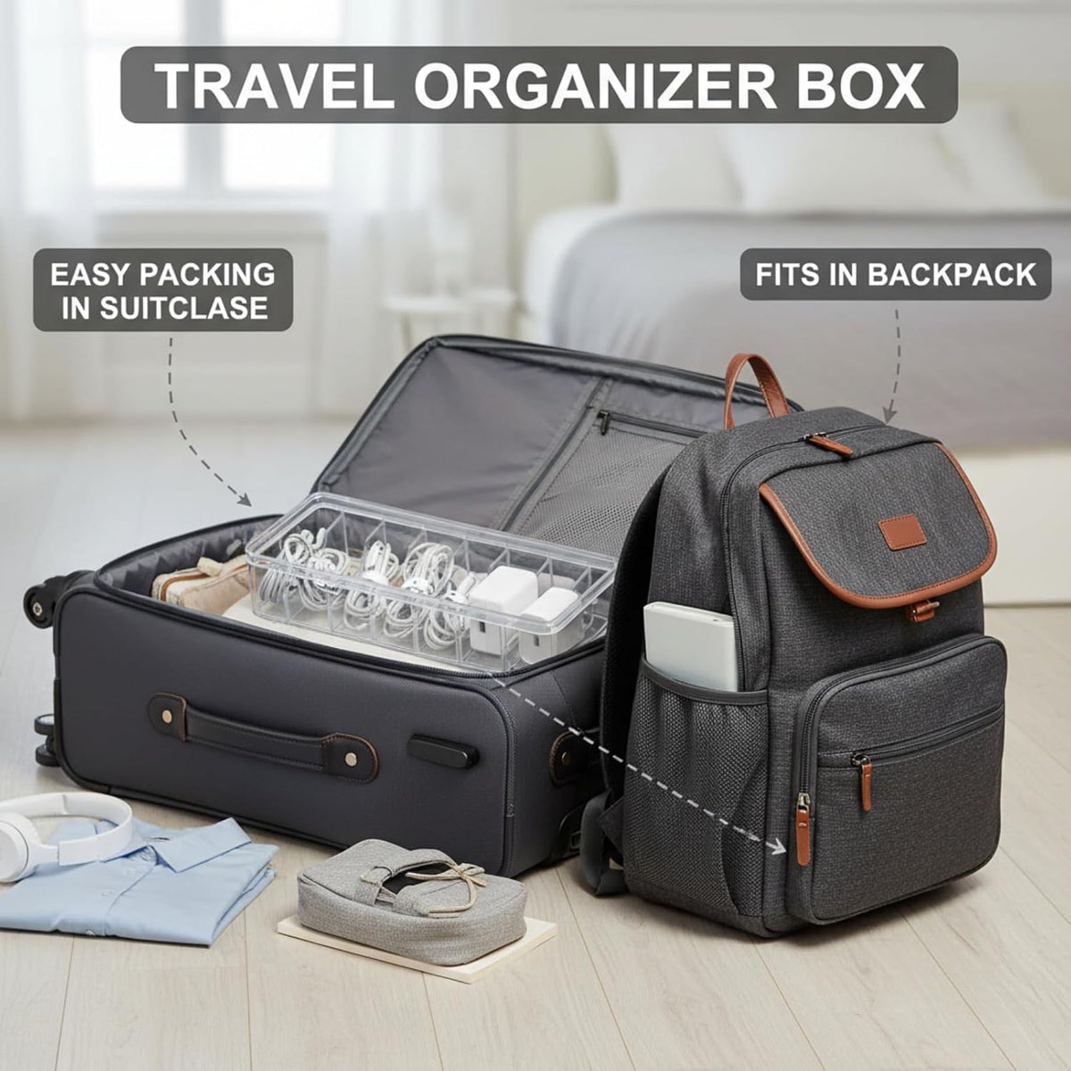 Tatuo Cord Organizer Box with Lid, Clear, 4 Pack