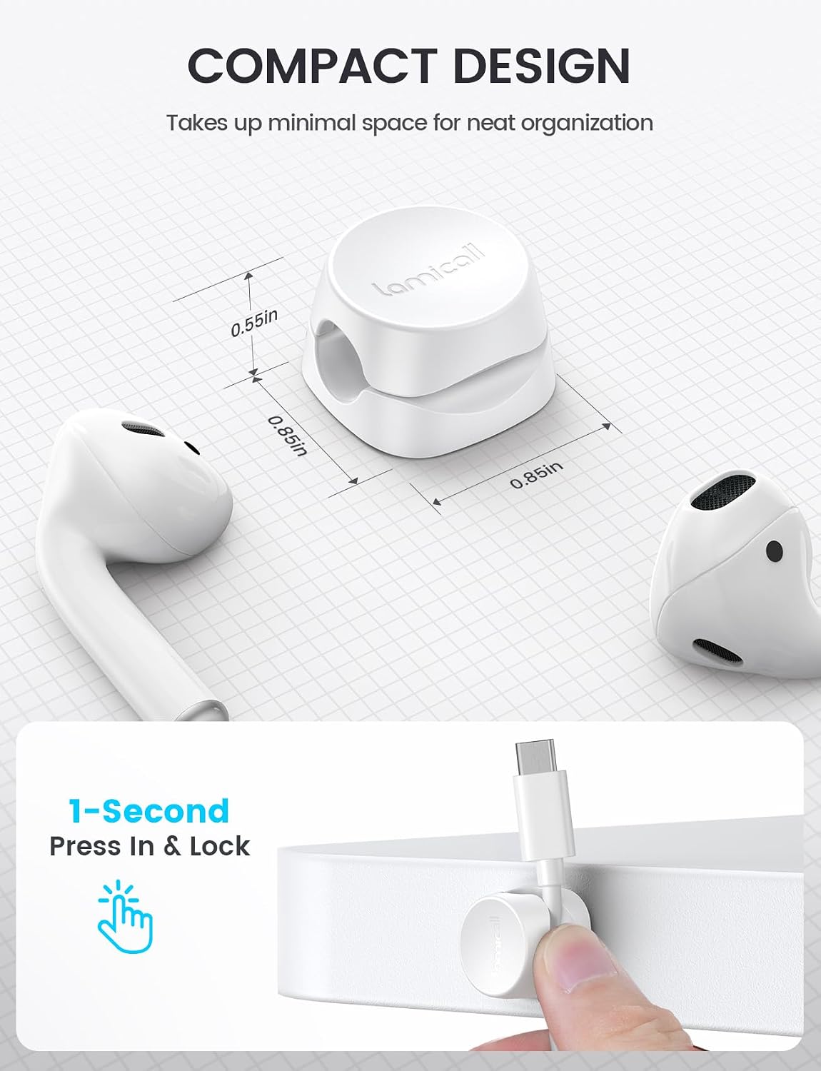 Lamicall 8 Pack Cord Organizer, [1s Lock] Cable Management Clips for Desk