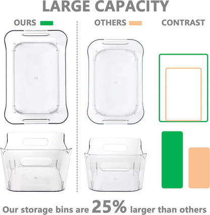 Tiawudi 12 Pack Plastic Storage Bins, Multi-Use Organizer Bins, Pantry Organizer, Clear Storage Containers for Home, Kitchen, Office, Cabinet, Shelf and Fridge Organization