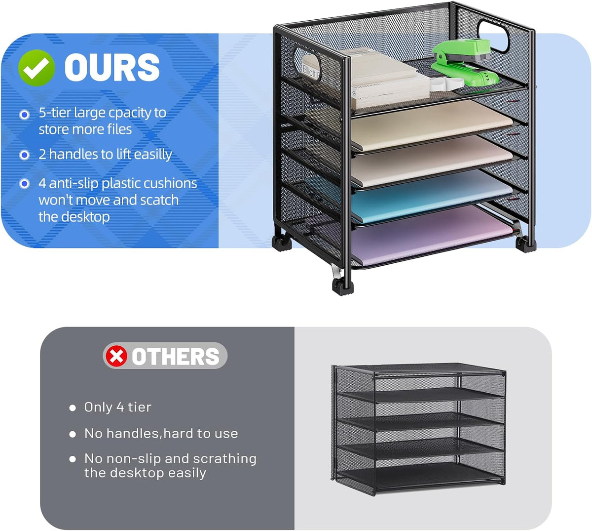 Simple Trending 5-Tier Paper Tray Organizer, File Organizer for Desk, Black