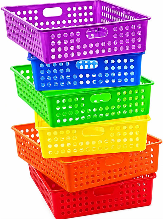 4E's Novelty 6 Pcs Colorful Plastic Classroom Storage Bins 13.75" X 10.25" for Organizing A4 Papers Trays, Turn In Containers Kids School Teachers Classroom Organization & Storage Supplies