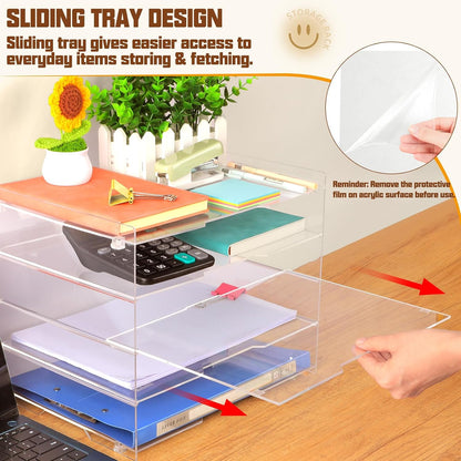Leffis 5 Tier Large Capacity Acrylic Desk Organizer, Clear Paper Tray