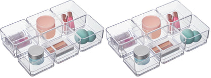 STORi SimpleSort 6-Piece Stackable Clear Drawer Organizer Set | 12" x 3" x 2" Rectangle Trays | Narrow Makeup Vanity Storage Bins and Office Desk Drawer Dividers | Made in USA