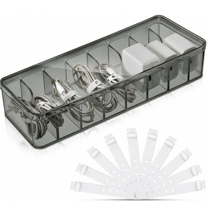 Tatuo Cord Organizer Box with Lid, Clear, 4 Pack
