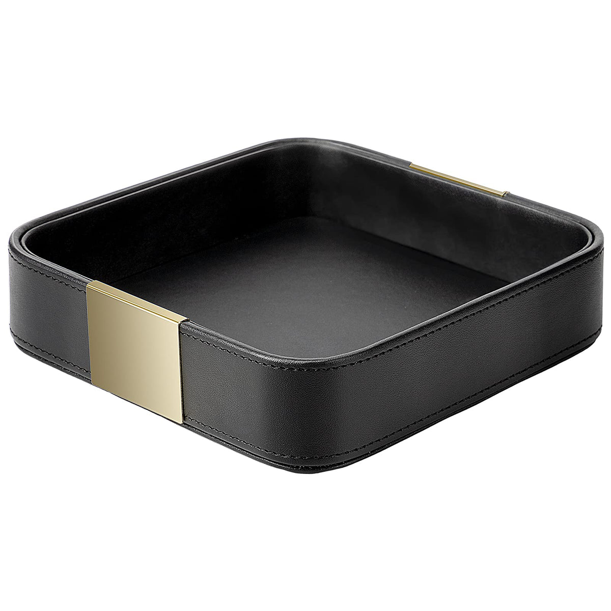SANZIE Leather Tray Desktop Storage, Trinket Catchall Tray (Black)