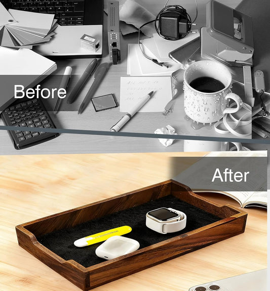 Walnut Desk Tray Organizer Drawer for Home Office, Desktop Accessories Wood Desk Organizer Tray for Keys, Pen, Watch