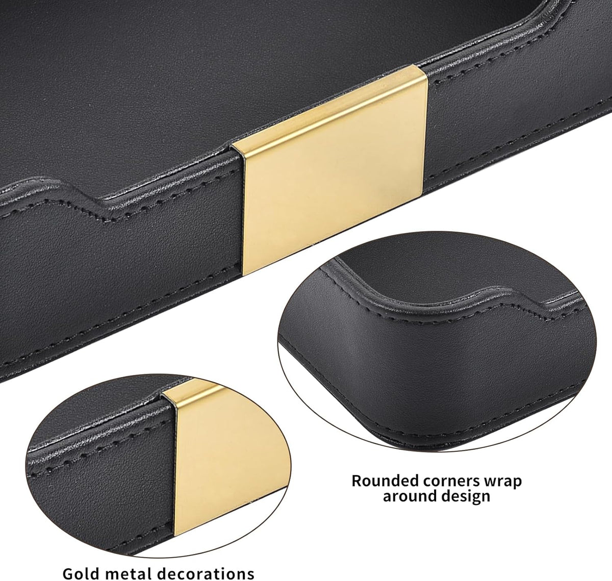Luxury Leather Valet Tray Desktop Storage Organizer,Bedside Vanity Catchall Tray Nightstand Caddy Holder for Cosmetic,Jewelry,Watch,Keys,Phone,Wallet,Remote Controller,Pen,Black