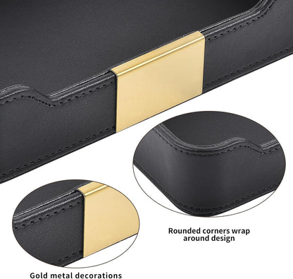 Luxury Leather Valet Tray Desktop Storage Organizer,Bedside Vanity Catchall Tray Nightstand Caddy Holder for Cosmetic,Jewelry,Watch,Keys,Phone,Wallet,Remote Controller,Pen,Black
