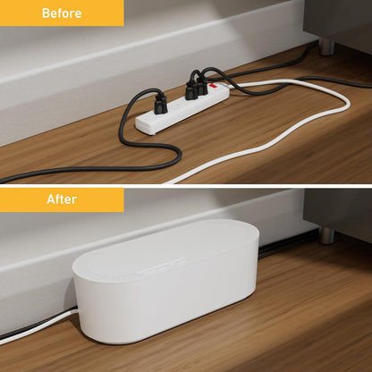 D-Line Cable Management Box, Power Strip Holder, Floor Outlet Hider, Desk Cord Organizer, Cover TV Wires, 12.75" (L) x 5" (W) x 4.5" (H), for use with Power Strips up to 10.5in Length - Small, White