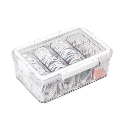 Large Cable Storage Box with Lid and Handle, Clear