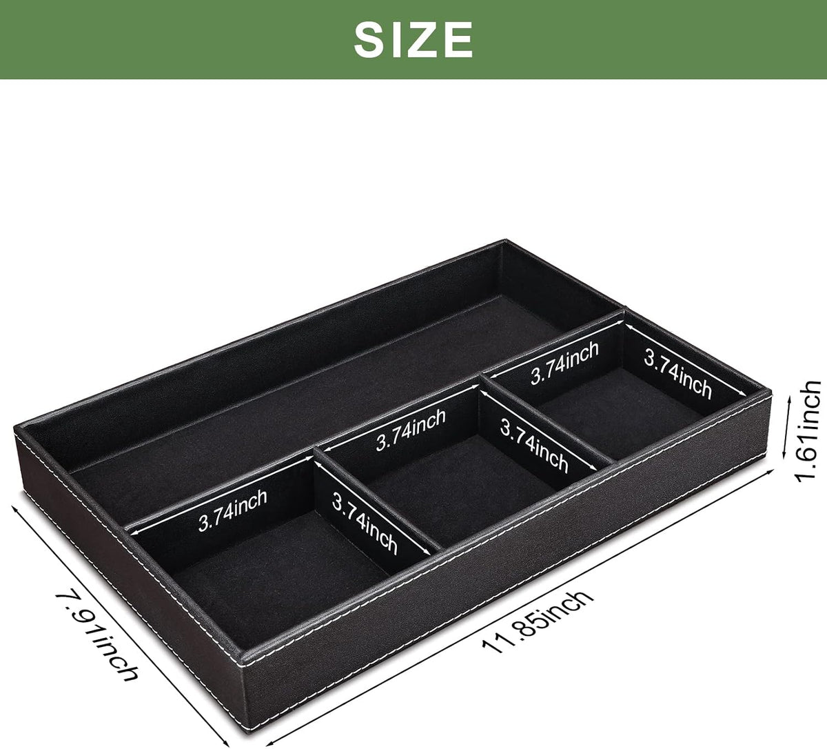 GORESE 2 Pieces Faux Leather Valet Tray for Men, Stackable Jewelry Organizer for Drawers, Nightstand Caddy Tray for Key, Wallet, Sunglass, Watch, Coin, Phone, Bedside Desk-top Storage Black