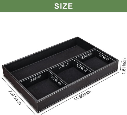 GORESE 2 Pieces Faux Leather Valet Tray for Men, Stackable Jewelry Organizer for Drawers, Nightstand Caddy Tray for Key, Wallet, Sunglass, Watch, Coin, Phone, Bedside Desk-top Storage Black