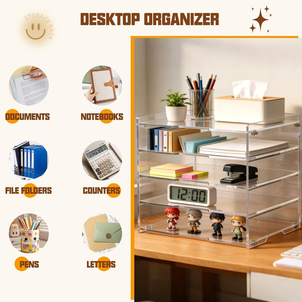 Leffis 5 Tier Large Capacity Acrylic Desk Organizer, Clear Paper Tray