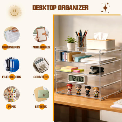 Leffis 5 Tier Large Capacity Acrylic Desk Organizer, Clear Paper Tray