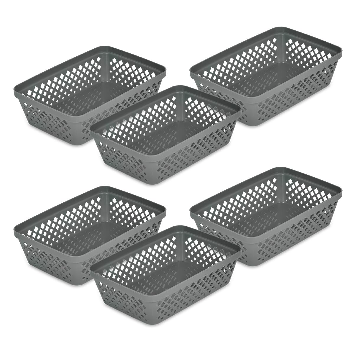 Glad Plastic Storage Basket Set - Multipurpose Drawer Trays, Kitchen Pantry Containers, and Bathroom Bins - 3 Pack Large Organizers, Grey
