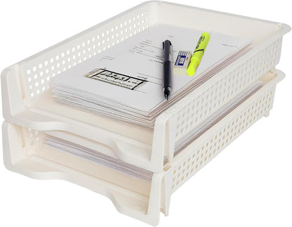 Letter Tray Desk Organizer – Stackable Paper Organizer for Home & Office, Durable Plastic Paper Tray for Desk, A4 & Letter-Size Document Holder (White)