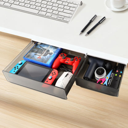 OSPNIEEK Self-adhesive Under Desk Drawer Organizer, 2 Pack Table Hidden Slide Out Large Storage Mounted Desktop Pencil Holder Tray Drawers for Office Home School Stationery Kitchen (White)