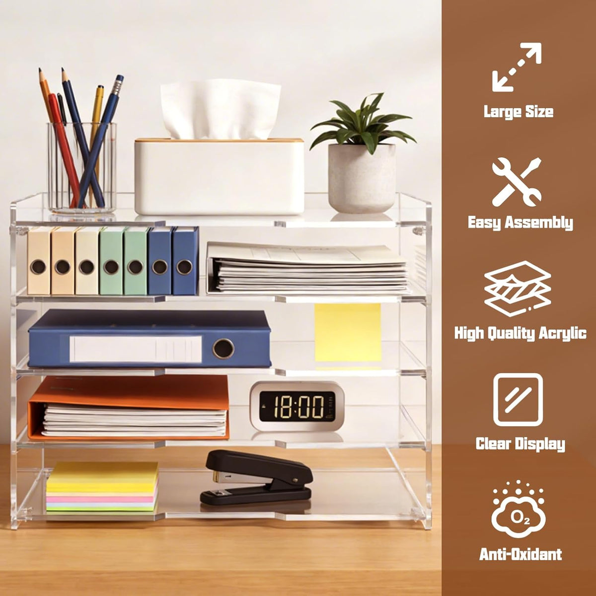 Leffis 5 Tier Large Capacity Acrylic Desk Organizer, Clear Paper Tray