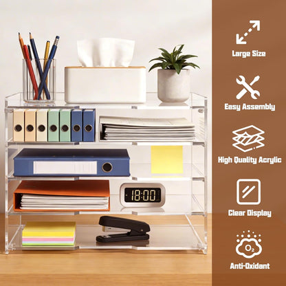 Leffis 5 Tier Large Capacity Acrylic Desk Organizer, Clear Paper Tray
