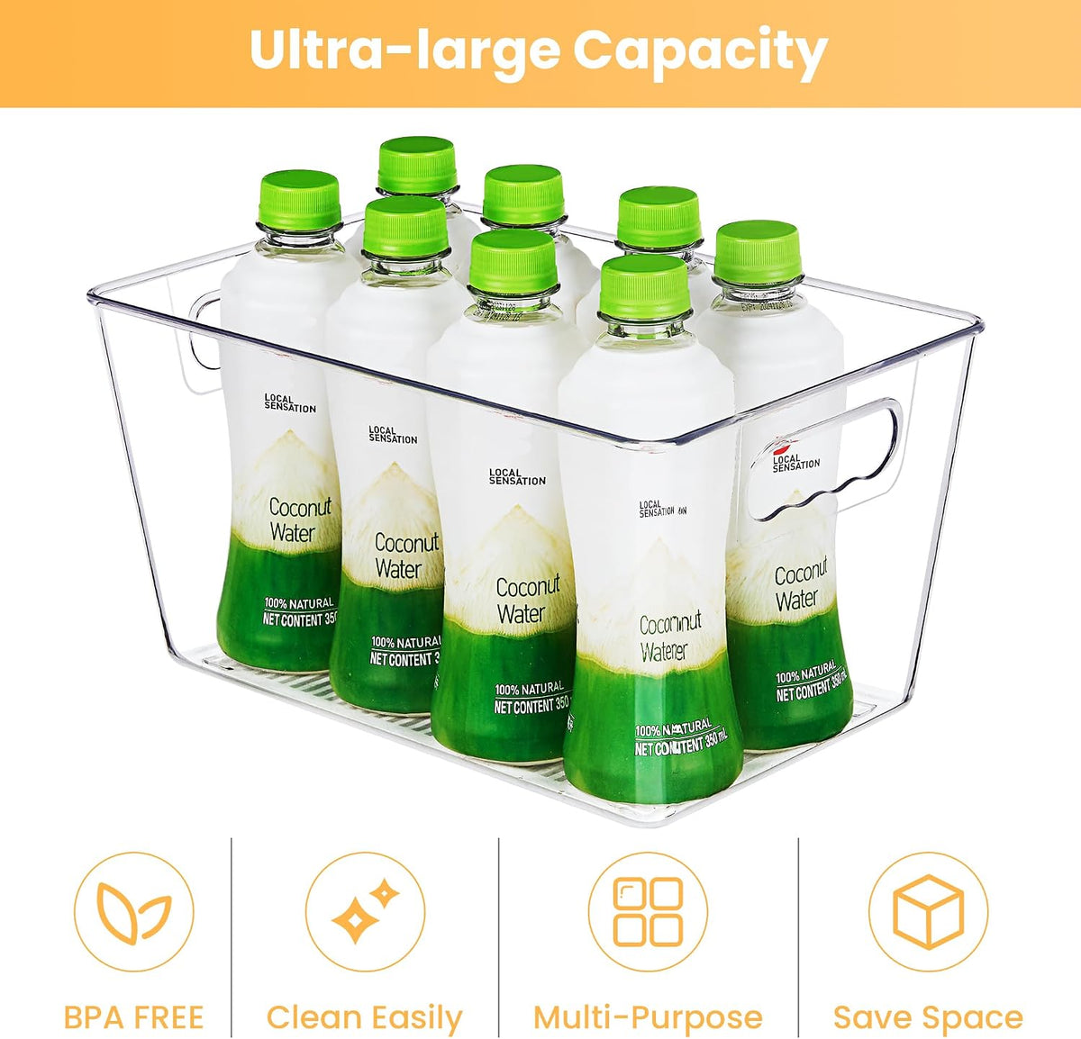 YIHONG 6 Pack Clear Storage Bins, Pantry Organizer Bins with Handle, Large