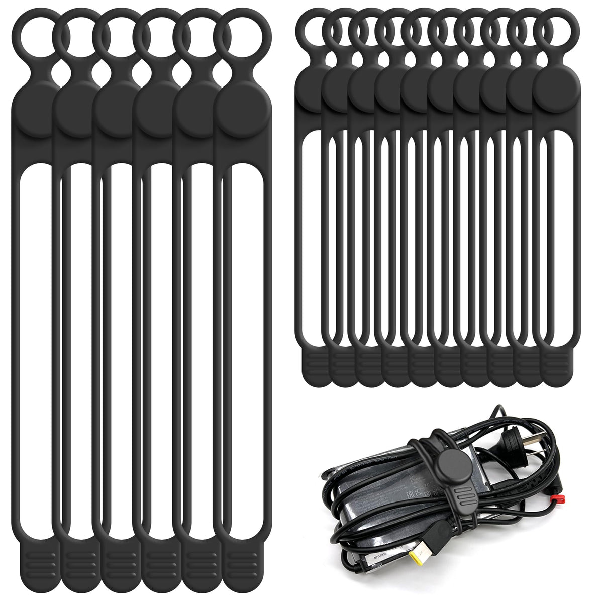 24Pcs Silicone Cable Ties, Cord Organizer Cable Management-Multi