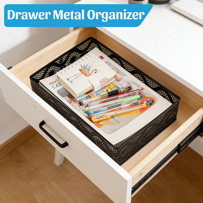 Desk Paper Tray Organizer, Metal Mesh Storage Basket for Office Home