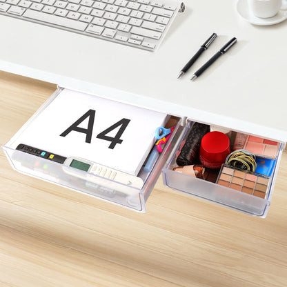 OSPNIEEK Self-adhesive Under Desk Drawer Organizer, 2 Pack Table Hidden Slide Out Large Storage Mounted Desktop Pencil Holder Tray Drawers for Office Home School Stationery Kitchen (White)