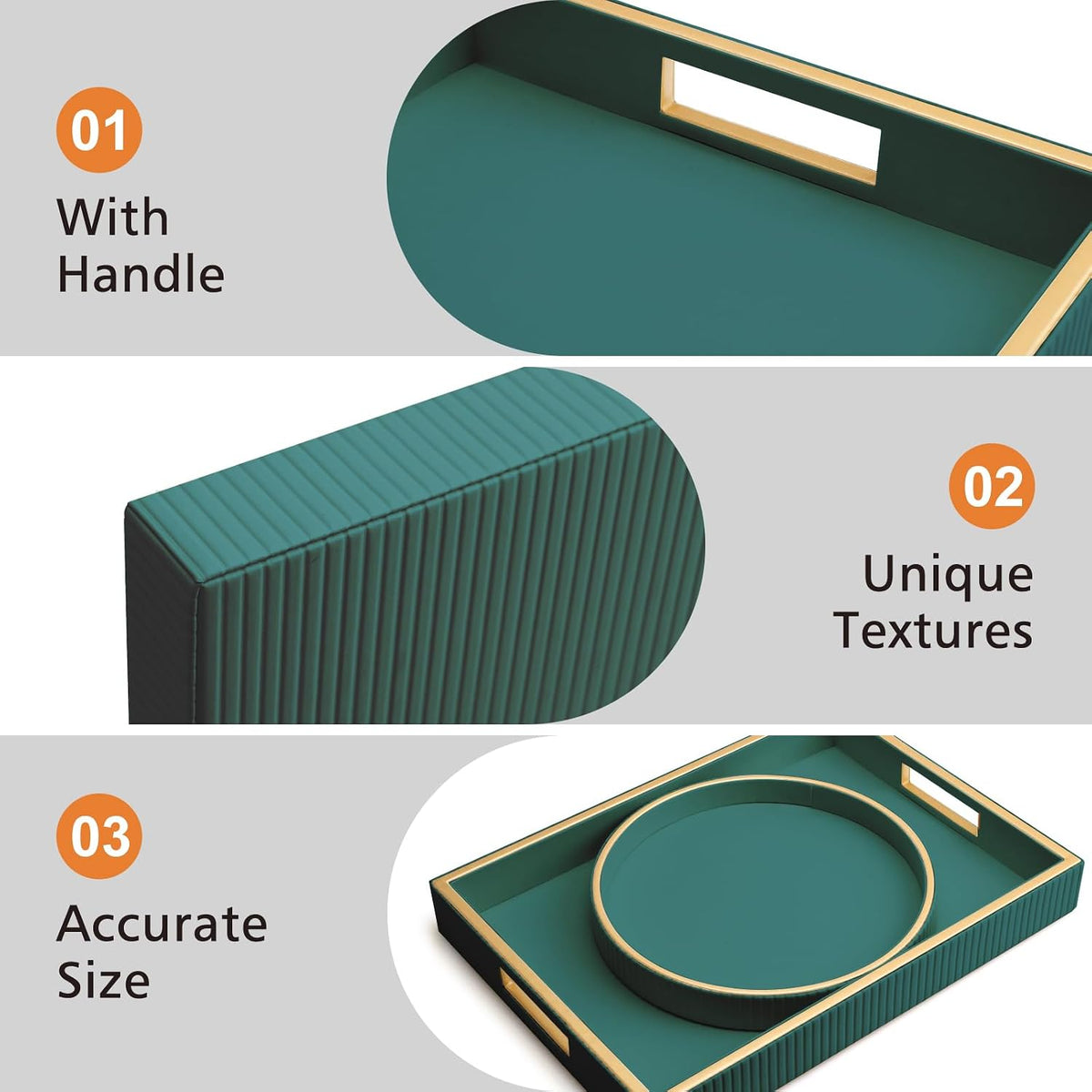 SANZIE Leather Tray Desktop Storage Organizer, Rectangle Valet Tray, Green