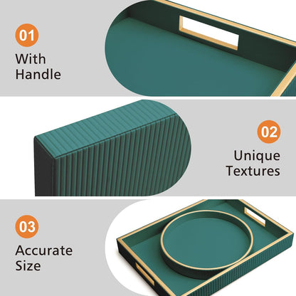 SANZIE Leather Tray Desktop Storage Organizer, Rectangle Valet Tray, Green