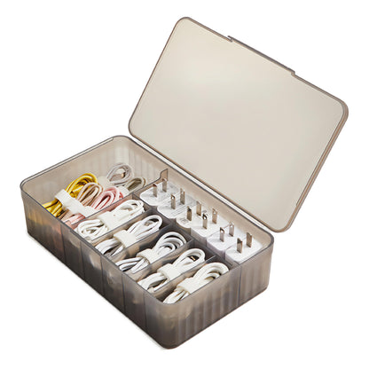 Cable Organizer Box Extra Wide, Travel Charger Cord Earphone Storage Case with Lid (Dark Green)
