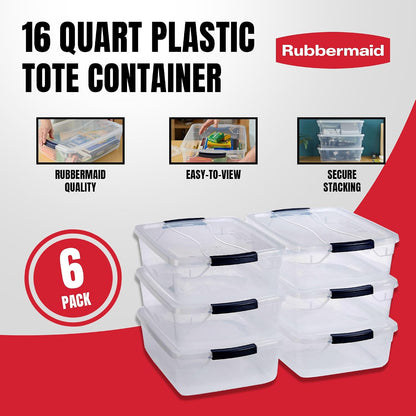 Rubbermaid Cleverstore 17 Quart Clear Latching Waterproof Stackable Airtight Storage Containers with Durable Latching Lids (6 Pack)