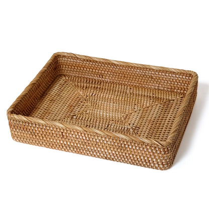 Rattan Serving Tray,Rectangle Wicker Storage Basket Set of 3 for Organizing