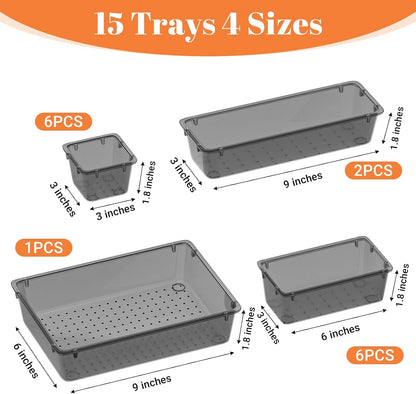 SpaceHacks 15 PCS Plastic Drawer Organizer Set, Drawer Storage Trays