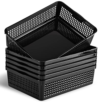 Eslite A4 Size Plastic Storage Basket,Desktop File Paper Letter Organizer Tray, 6-Packs (White)