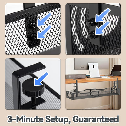 Cable Management, 25.3'' Under Desk Cable Management Tray No Drill