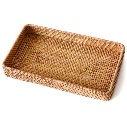 Rattan Serving Tray,Rectangle Wicker Storage Basket Set of 3 for Organizing