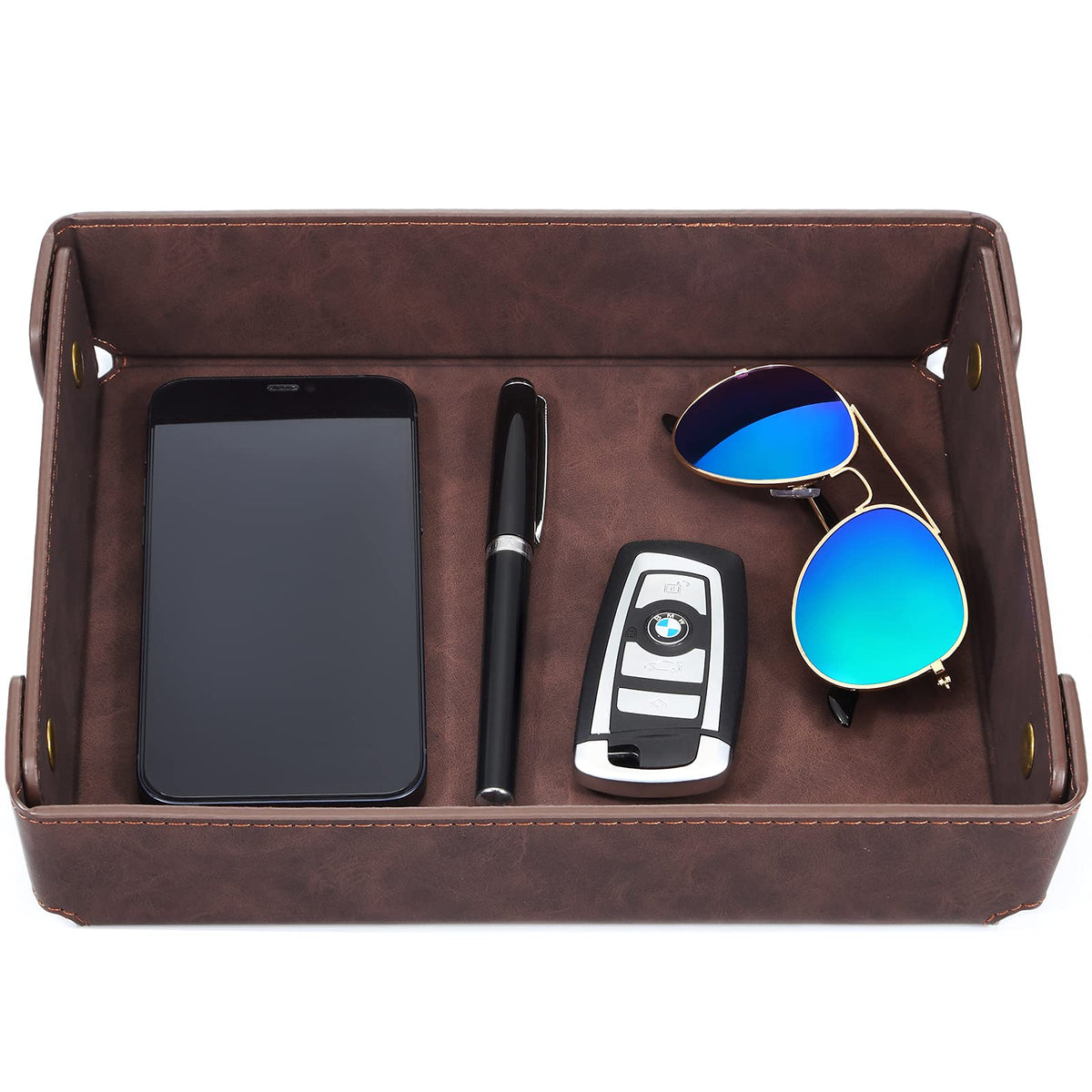 CASIRENA Faux Leather Valet Tray Organizer for Men - Catch-All Tray for Entryway Table Key, Wallet, Watch, Coin Change, Phone, Dresser EDC Dump Jewelry, Bedside Nightstand Desk-top