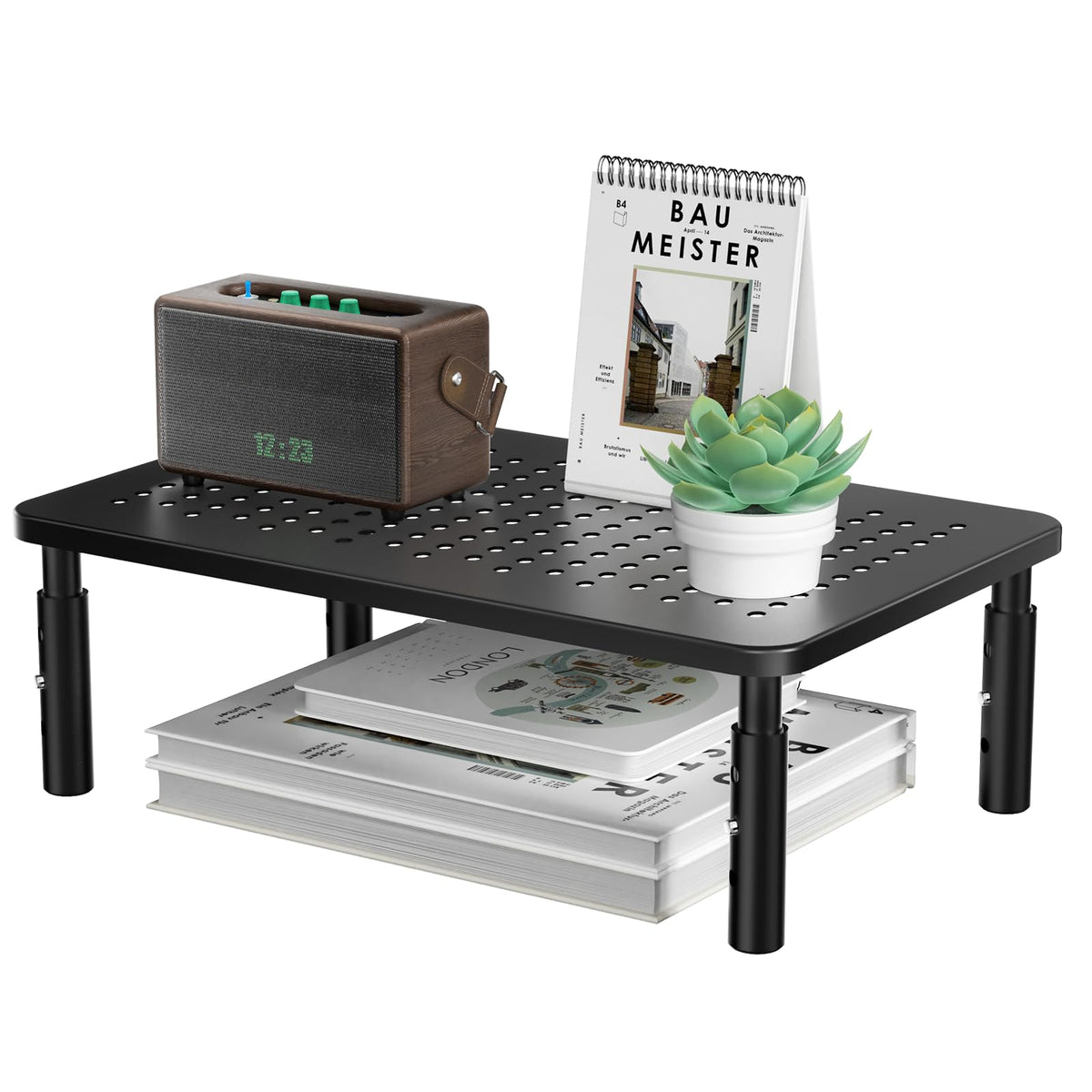 WALI Desk File Organizer, 4 Tier Desktop Paper Letter Tray Organizer with Drawer and 2 Pen Holders, Office Desk Accessories & Workspace Organizers for Office, Home Supplies(DO005DH-B), 1 Pack, Black
