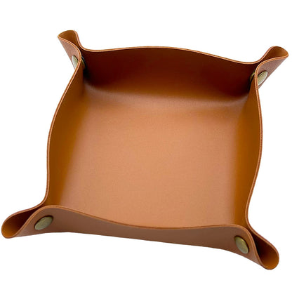 Leather Valet Tray, Small Catchall Tray, Desktop Storage Organizer, EDC Dump Tray for Key, Phone, Jewelry, Wallet, Coin, Watch (Khaki-S)