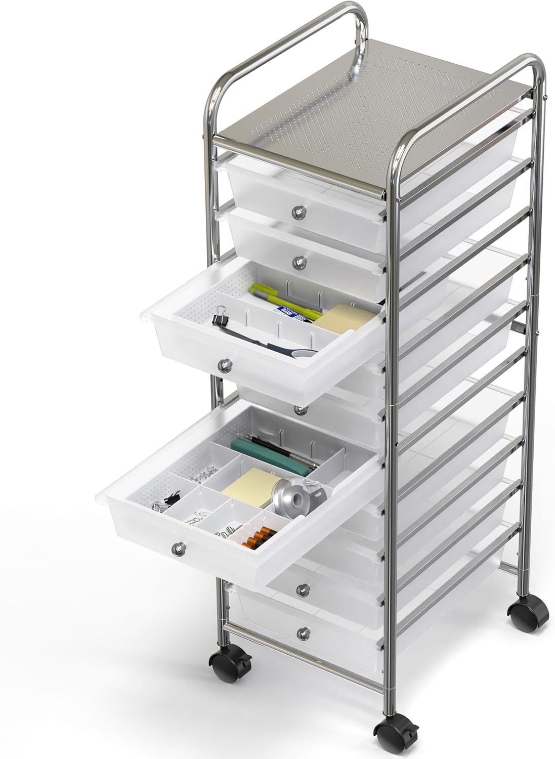 Simple Houseware Drawer Organizer Tray, 9 Adjustable Compartments, White