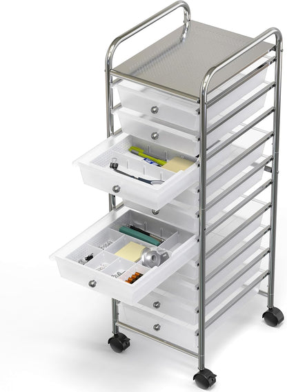 Simple Houseware Drawer Organizer Tray, 9 Adjustable Compartments, White