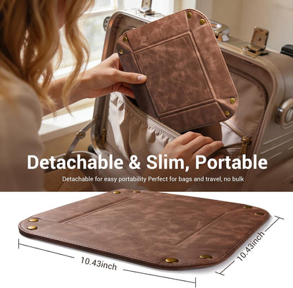 CoBak Leather Valet Tray, PU Leather Catch All Tray for Entryway,Brown
