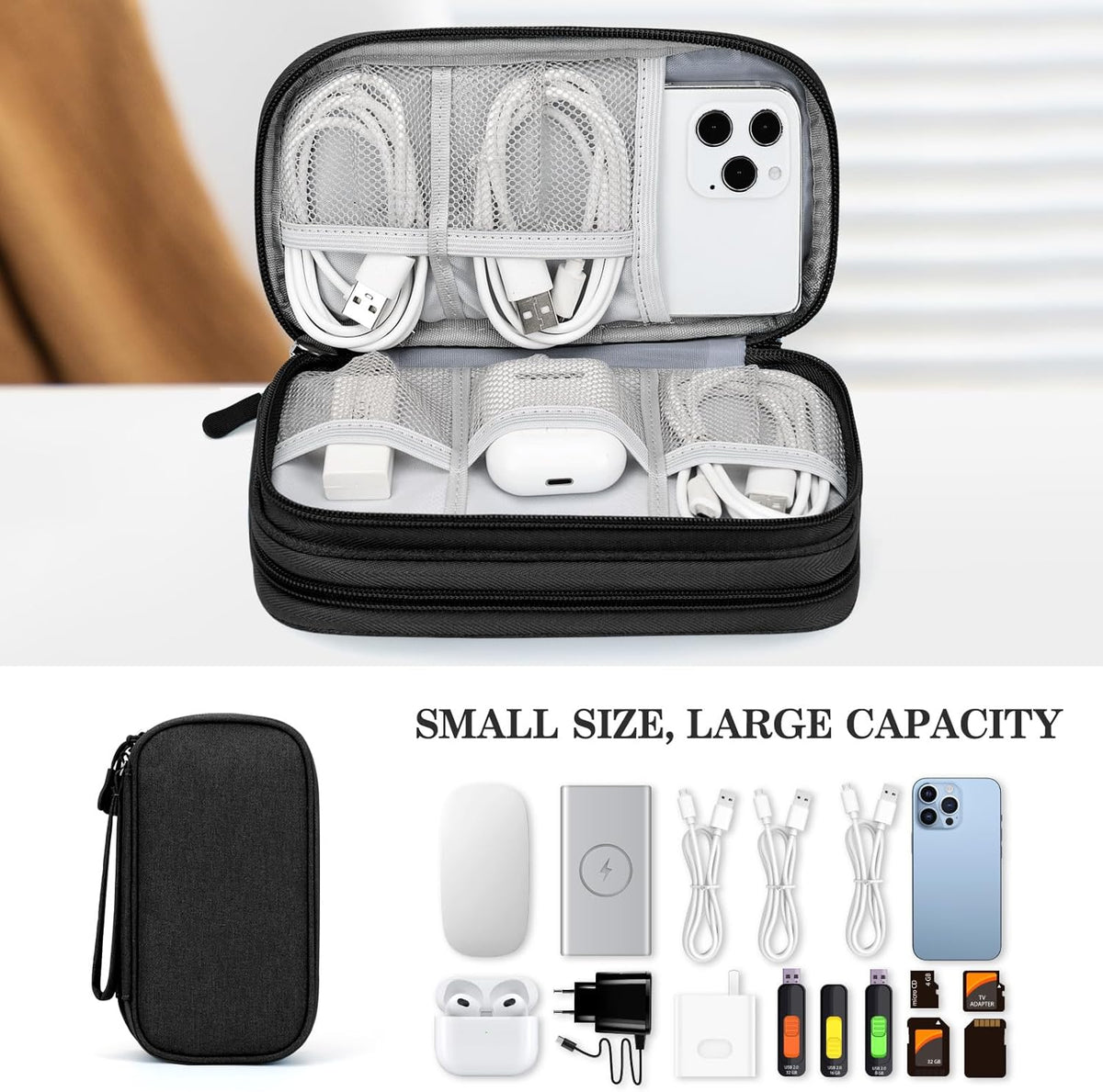 FYY Electronic Organizer, Travel Tech Pouch Bag, Cable Organizer Black