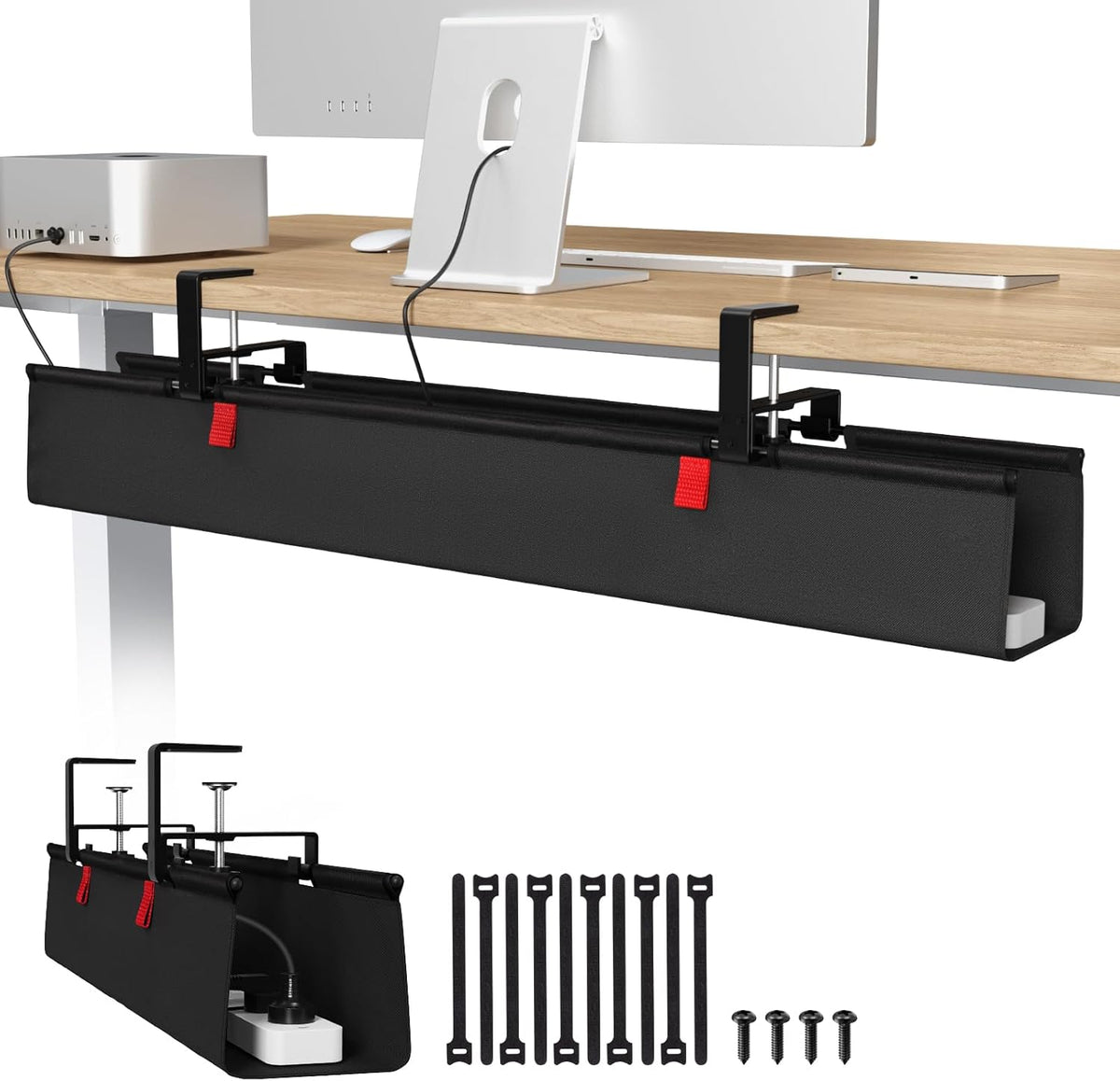 Univivi No Drill Under Desk Cable Management Tray, 36 inch Cable Management
