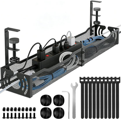 Cable Management, 25.3'' Under Desk Cable Management Tray No Drill