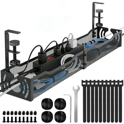 Cable Management, 25.3'' Under Desk Cable Management Tray No Drill
