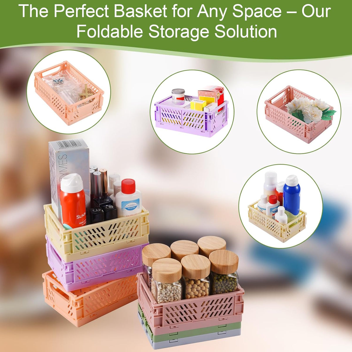 HUUSMOT 6-Pack Collapsible Small Plastic Storage Baskets, 5.9"x3.8"x2.2"