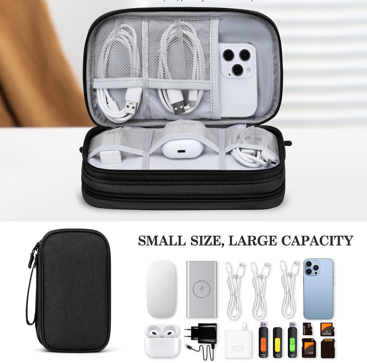FYY Electronic Organizer, Travel Tech Pouch Bag, Medium, Black
