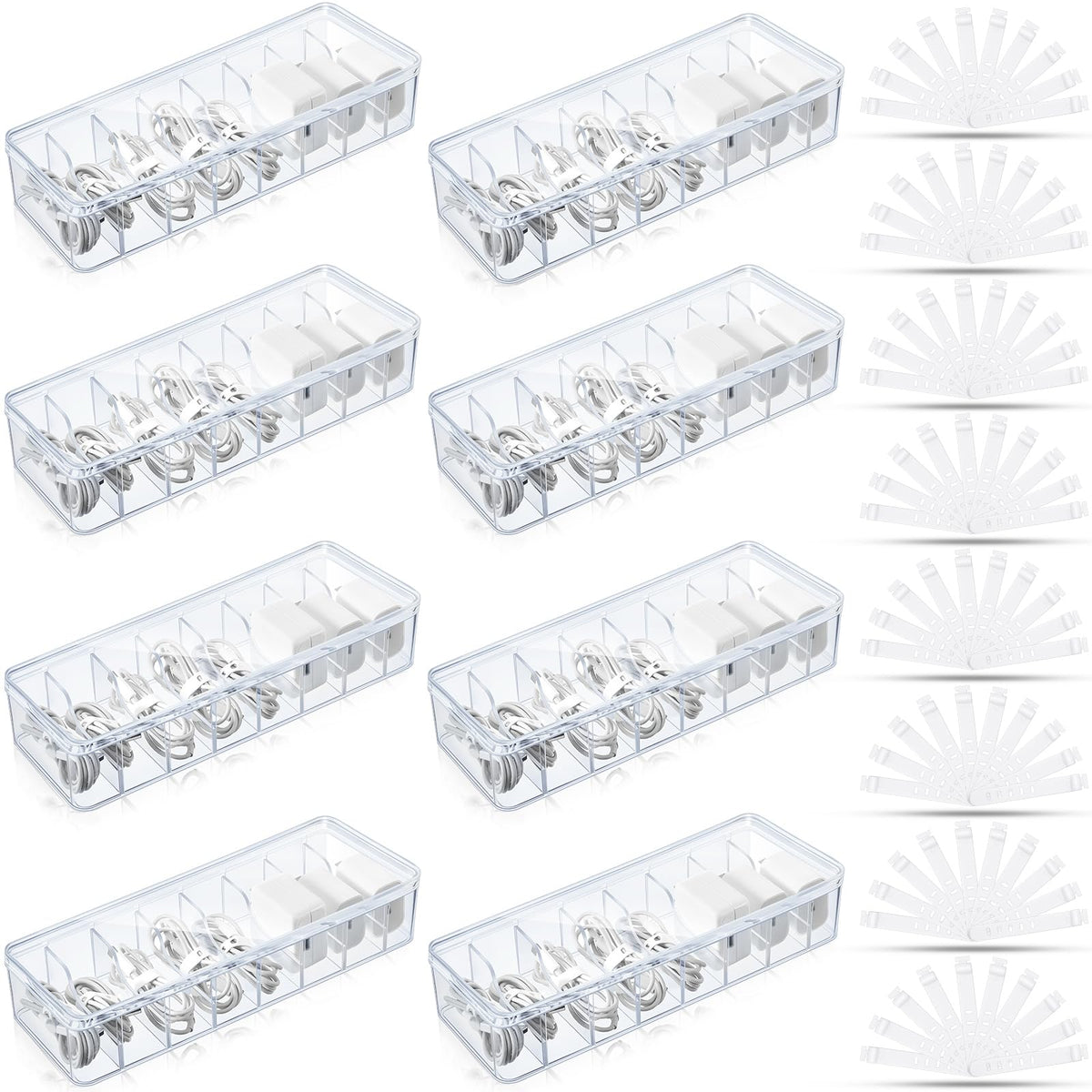 Tatuo Cord Organizer Box with Lid, Clear, 4 Pack