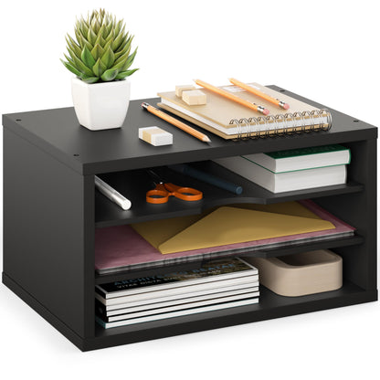 Ballucci File Organizer, 2-Tier Document Paper Sorter, Stackable Wood Desk Organizer Mail Holder, Monitor Stand with Storage Shelves, White